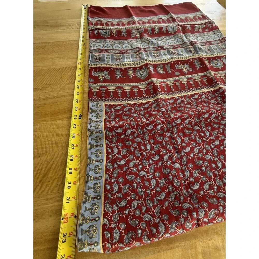 Red Silk Scarf With Paisley global-inspired Print 68” X 20” Artsy Historical EUC